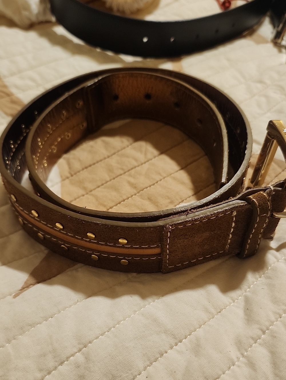 Brown Womens  Leather Studded Belt
